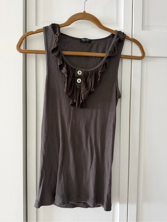 MIMI & COCO Tops - Mimi & Coco Brown Ribbed Cotton Ruffle Tank Top L y2k